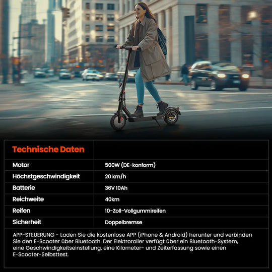 Finbike E9TMAX E-Scooter mit ABE, 20 km/h, 500 W Motor, Stralßenzulassung