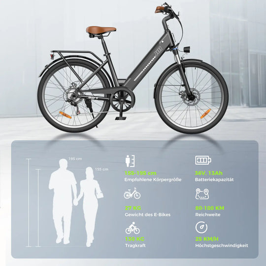 Finbike UcityS Trekking-E-Bike mit 250-W-Motor, 88 km Reichweite